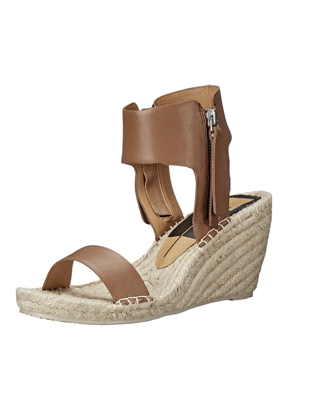 Dolce Vita Women's Gisele Ankle Zip Braided Wedge Espadrille Sandal Caramel  8.5